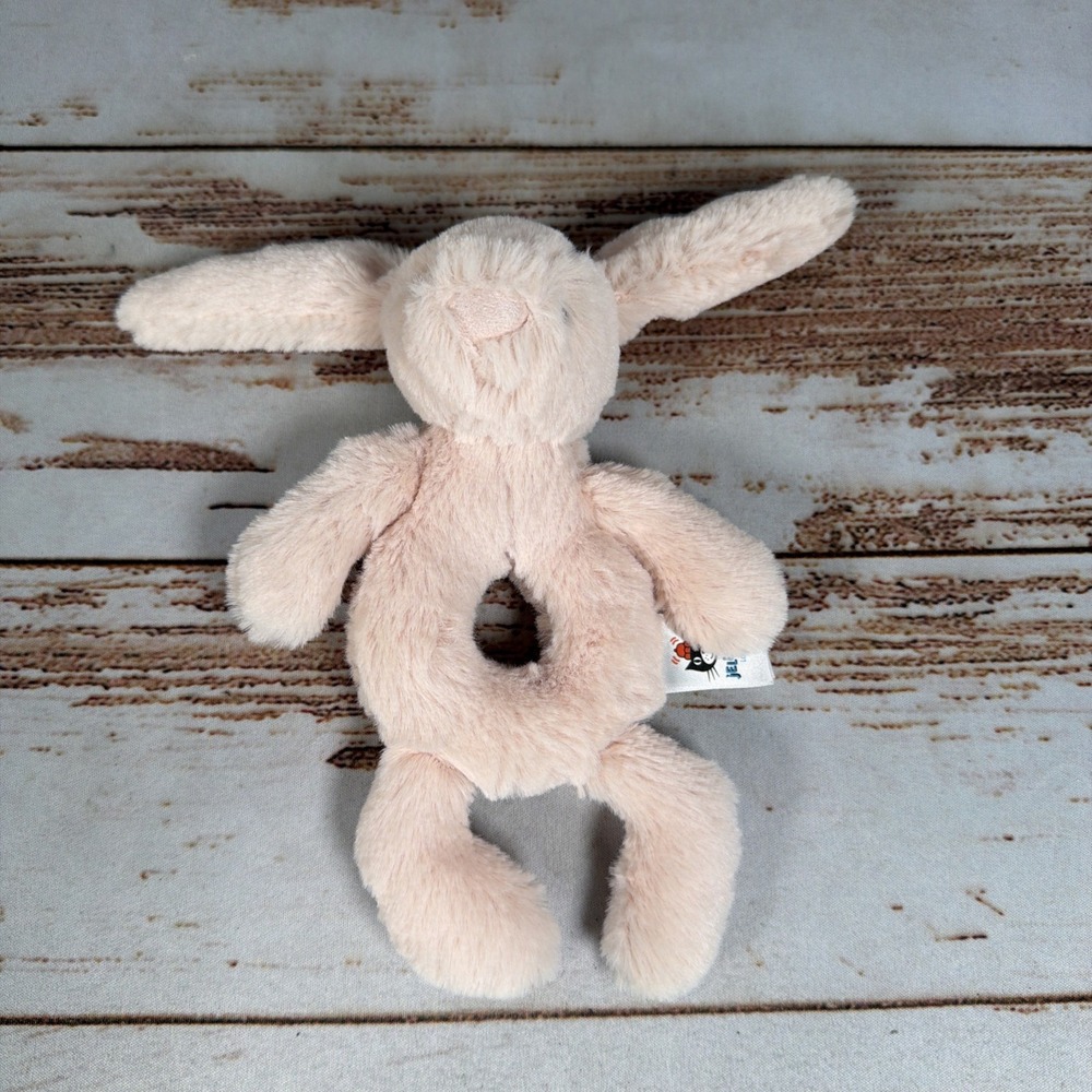 Jellycat Bashful Pink Bunny Ring Rattle 7" Plush Infant Baby Rattle Toy Soft